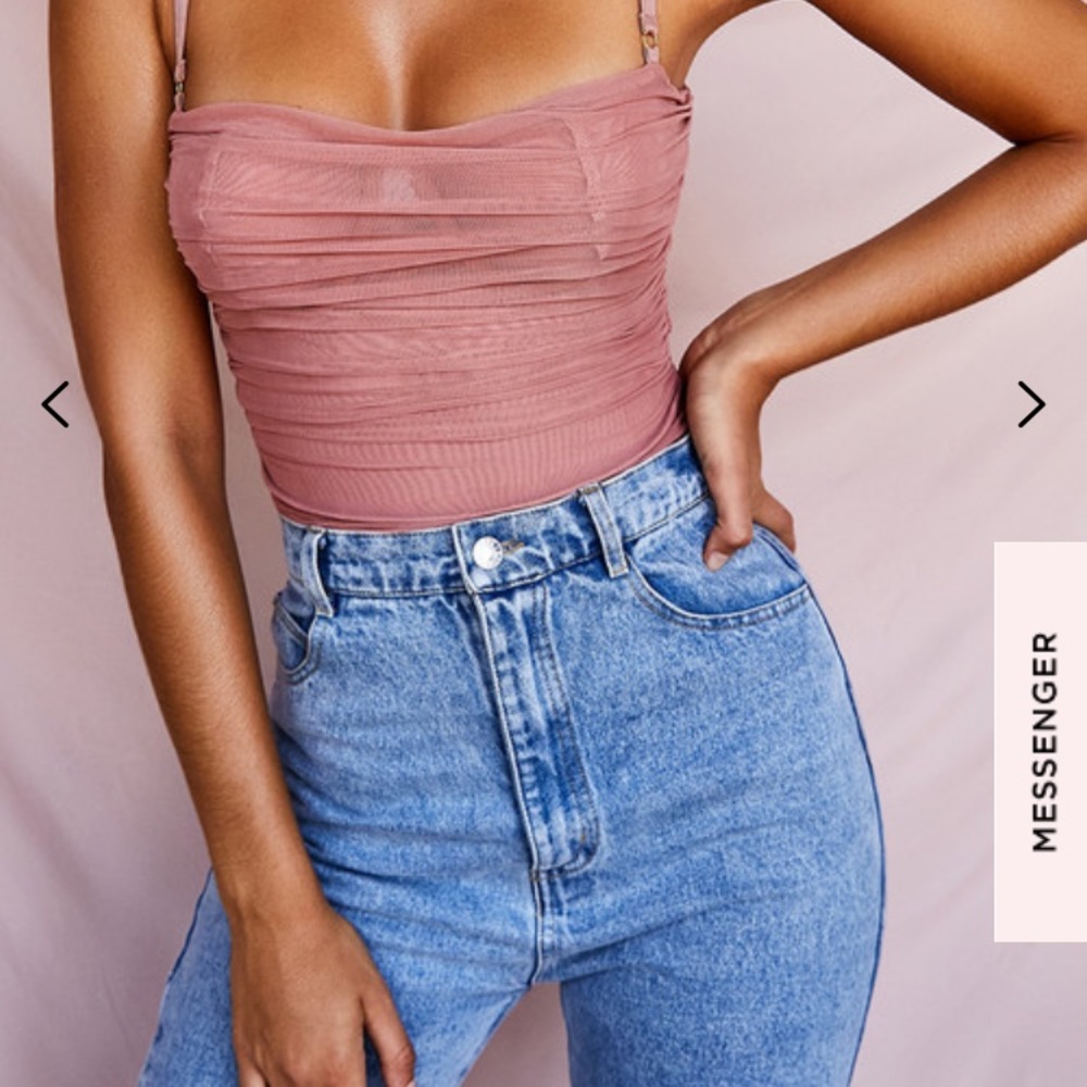 PEARL ANTIQUE ROSE RUCHED MESH BODYSUIT